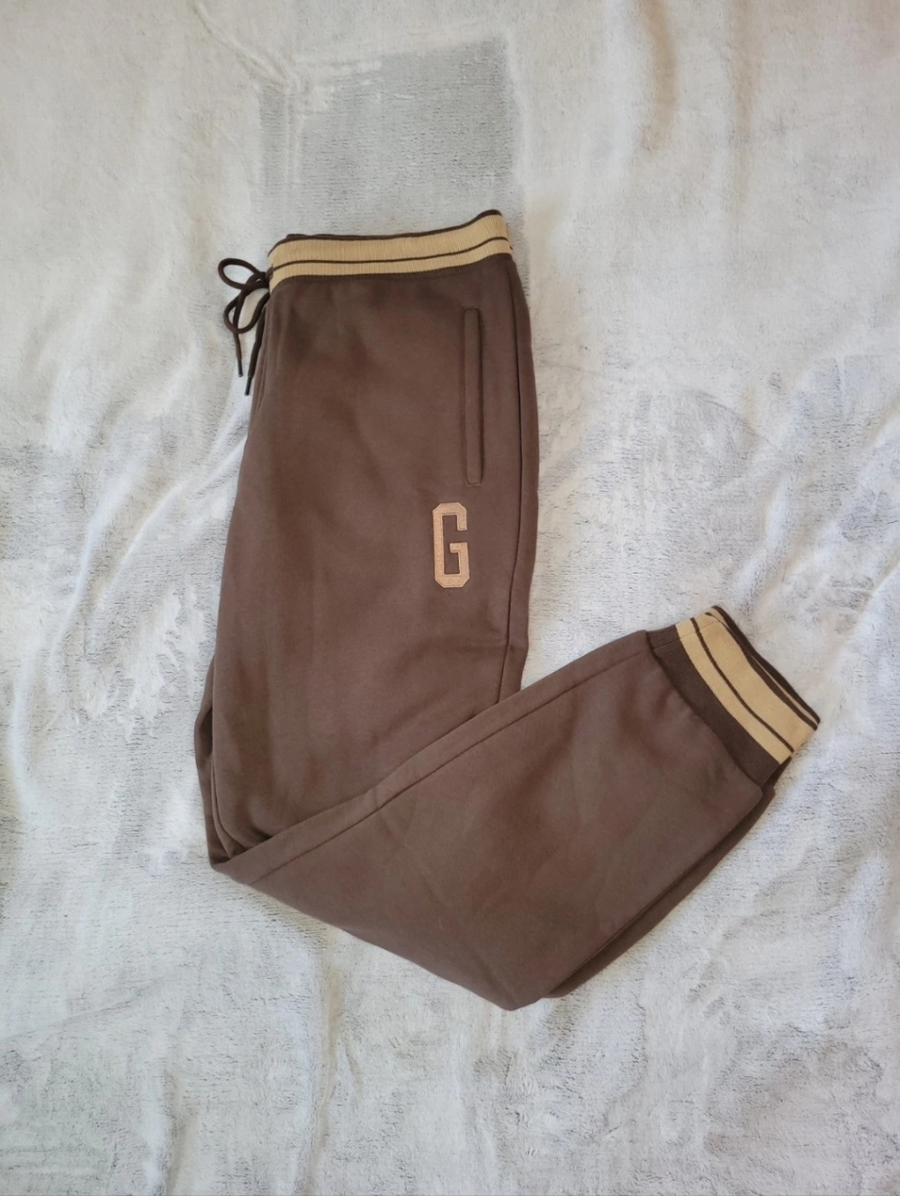 GUESS Los Angeles Mens Large Brown Tan Fleece Jogger Drawstring Waist , MEDIUM
